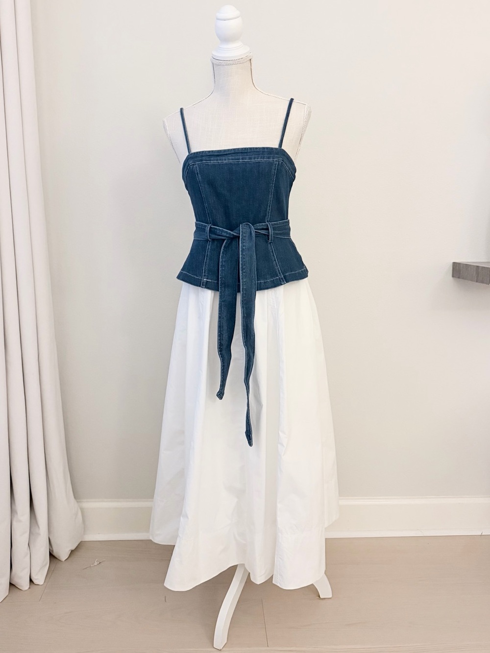En Saison Anthropologie Harlow Mixed Media Denim Strapless Midi Dress Size S New - Picture 5 of 7